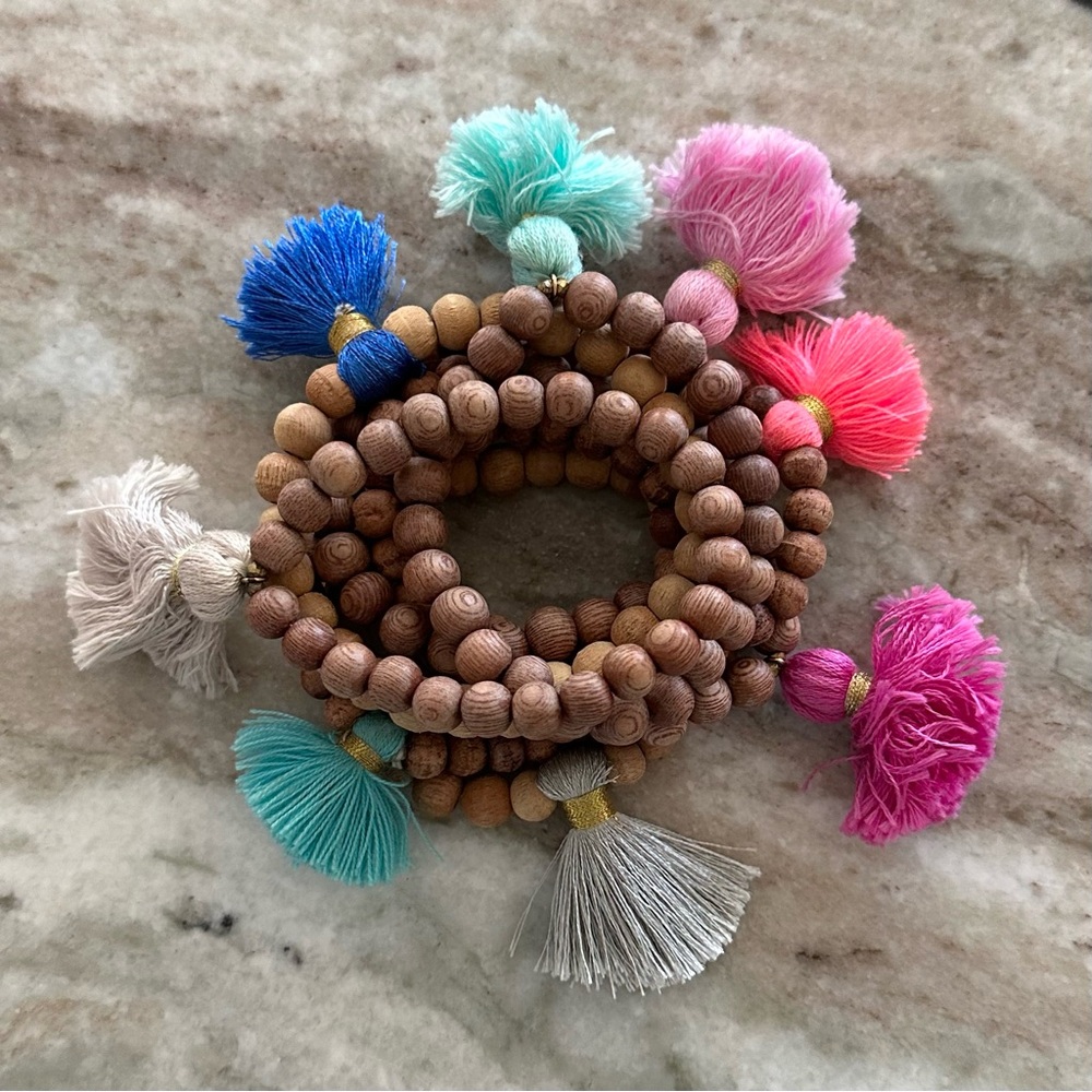 Set of 8 Wood Beaded Colorful Tassel Bracelets - Beach / Boho / Vacation